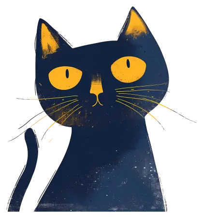 Stylized Black Cat Illustration with Yellow Eyes