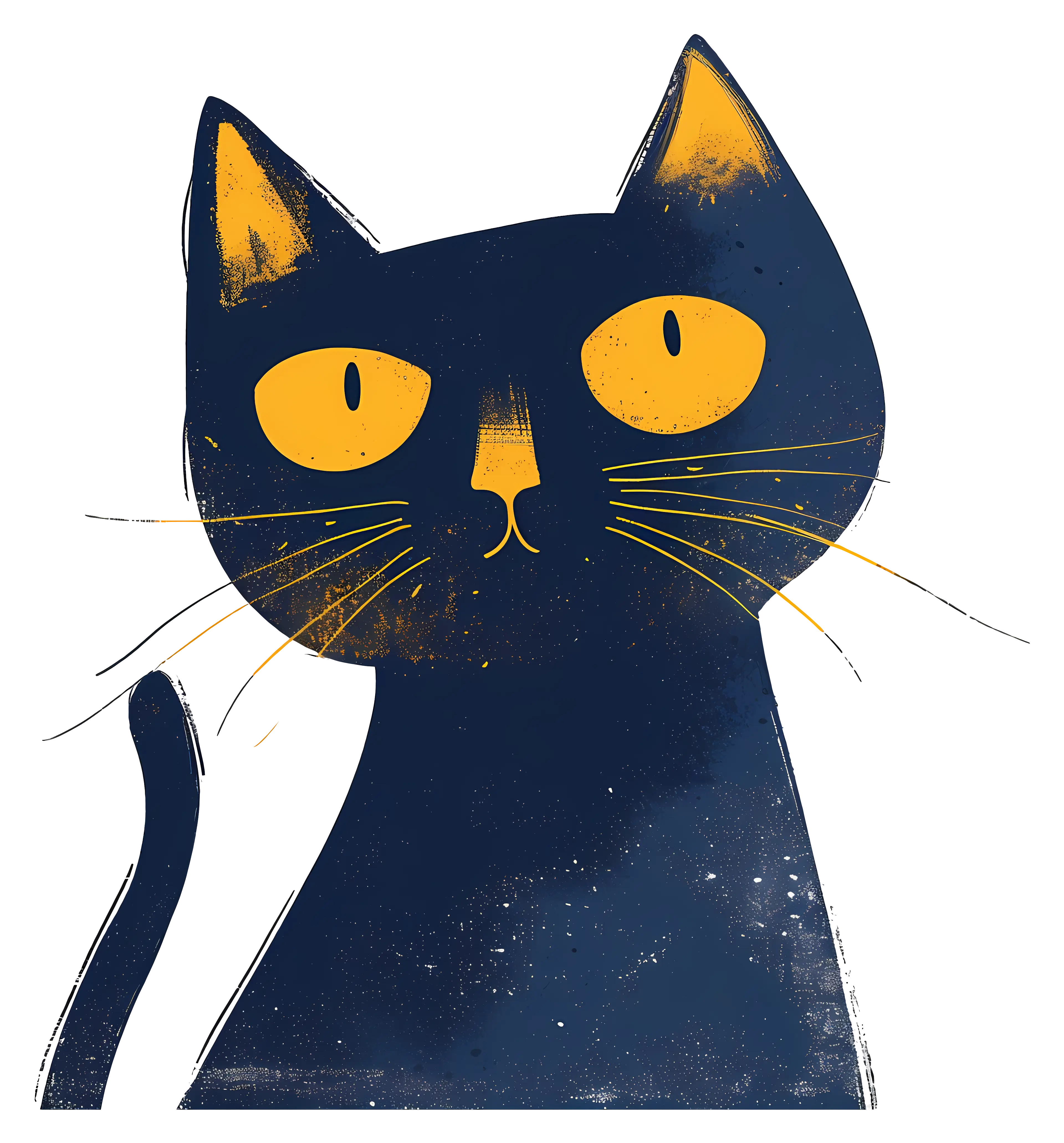 Stylized Black Cat Illustration with Yellow Eyes