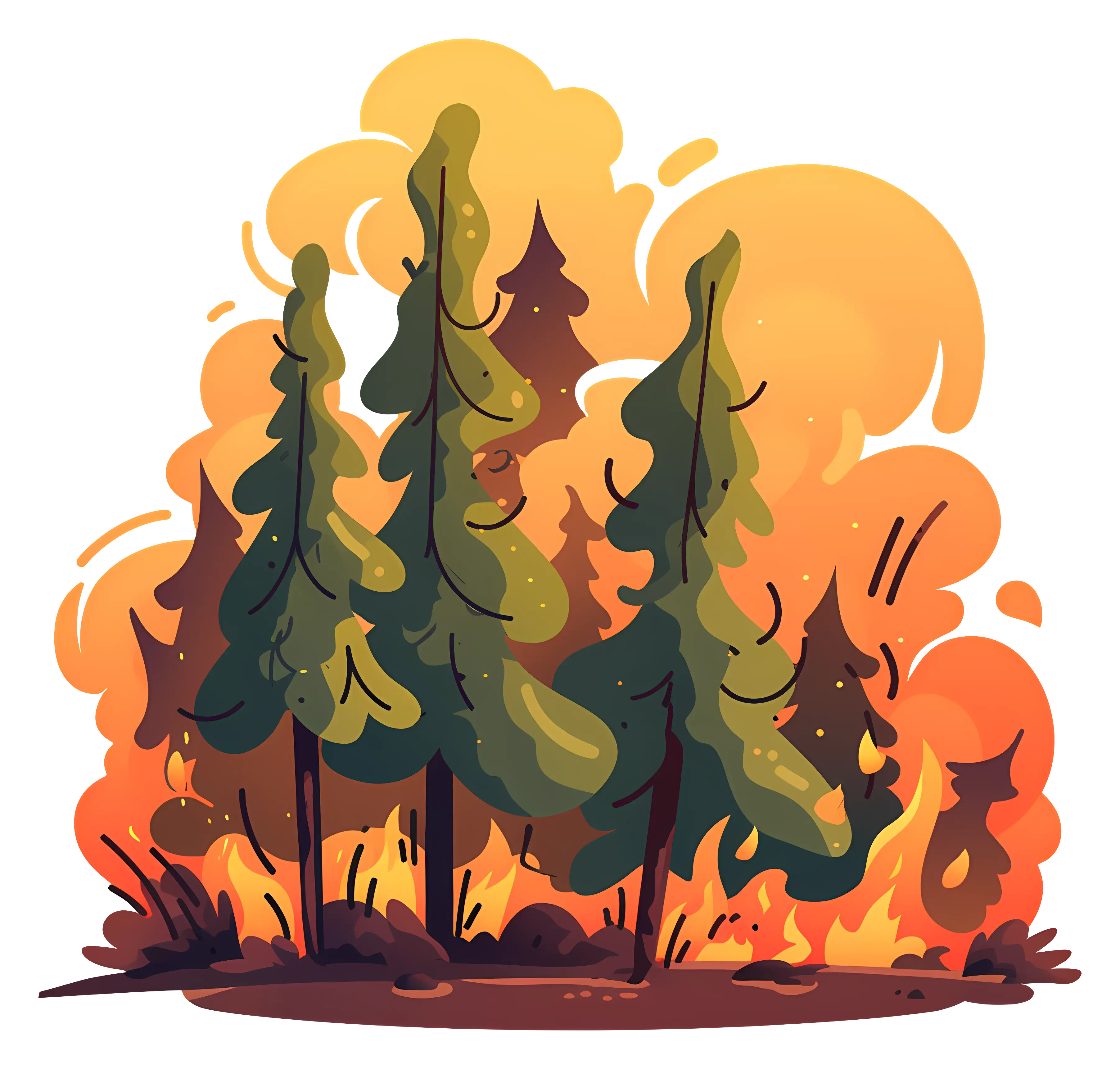 Illustration of a Forest Fire in Progress