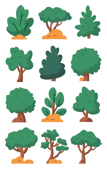 Set of Cartoon Tree Illustrations