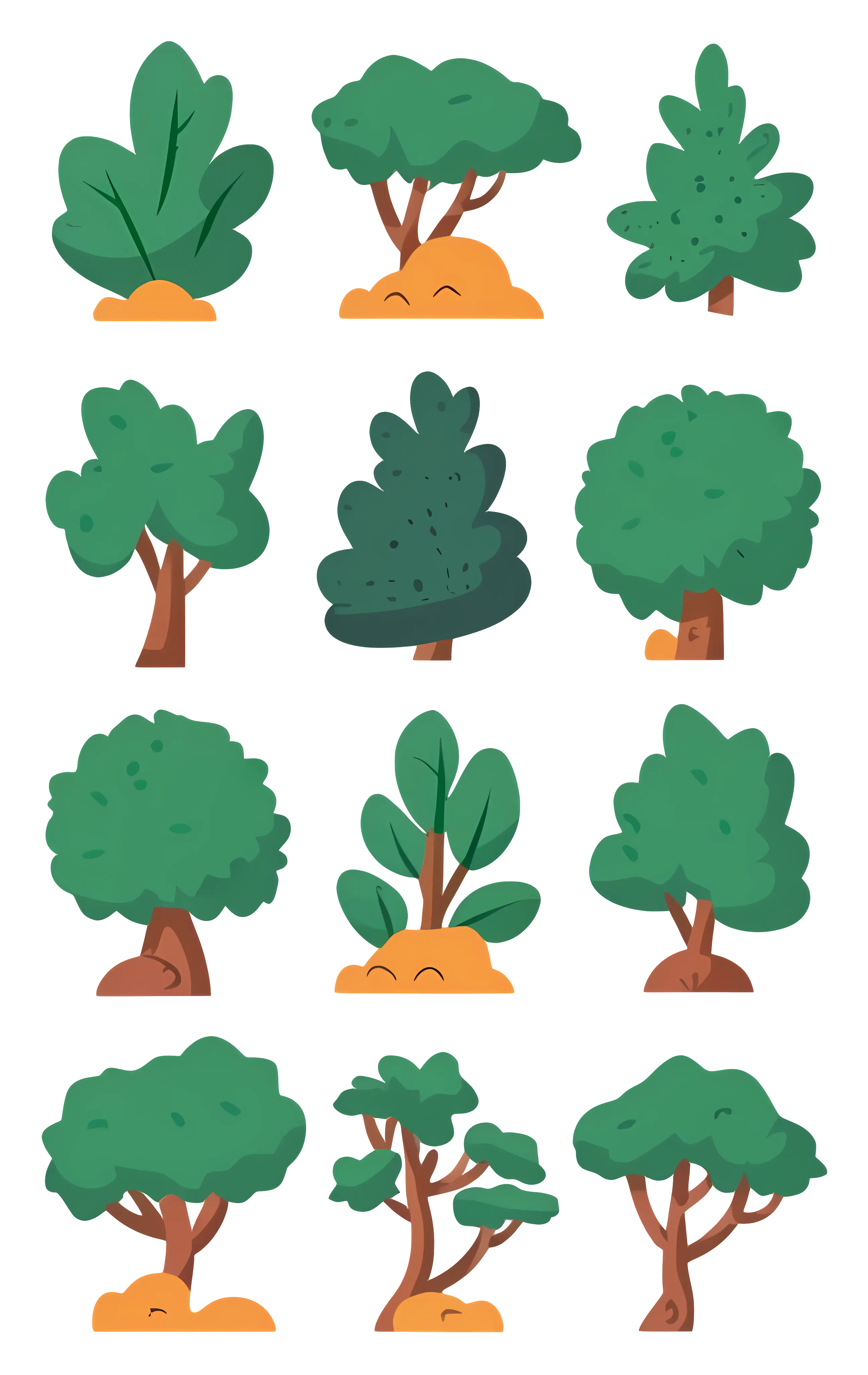 Set of Cartoon Tree Illustrations