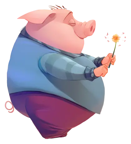 Pig Holding a Flower