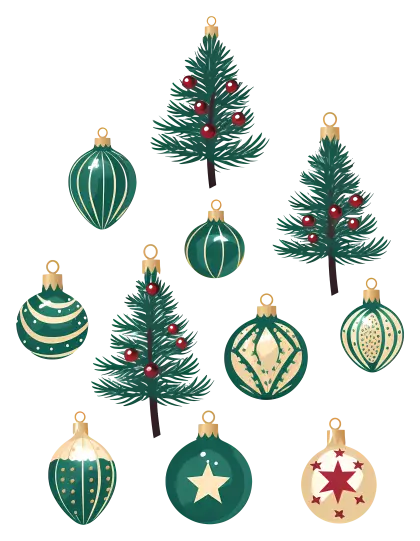Christmas Trees with Ornaments and Baubles