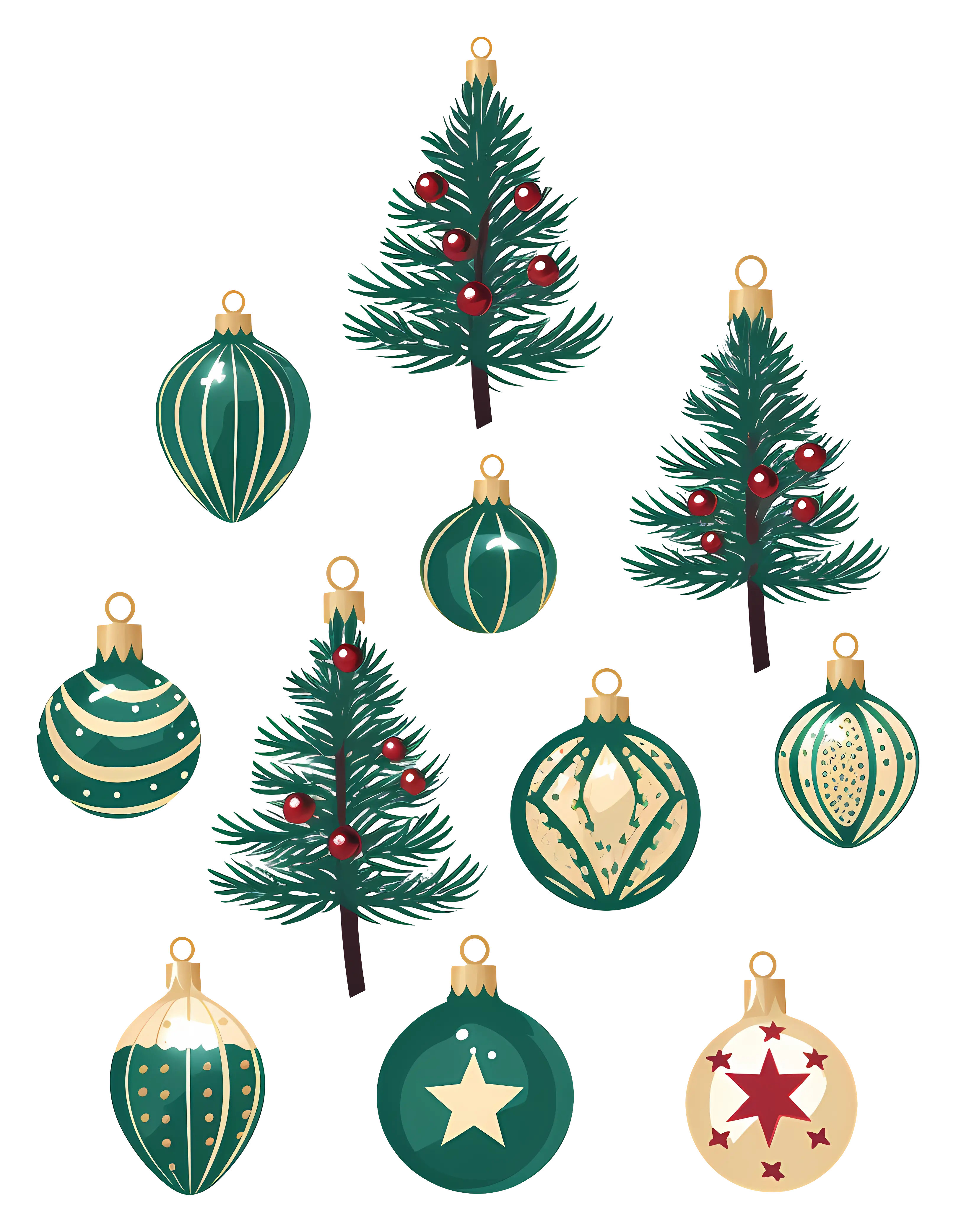 Christmas Trees with Ornaments and Baubles