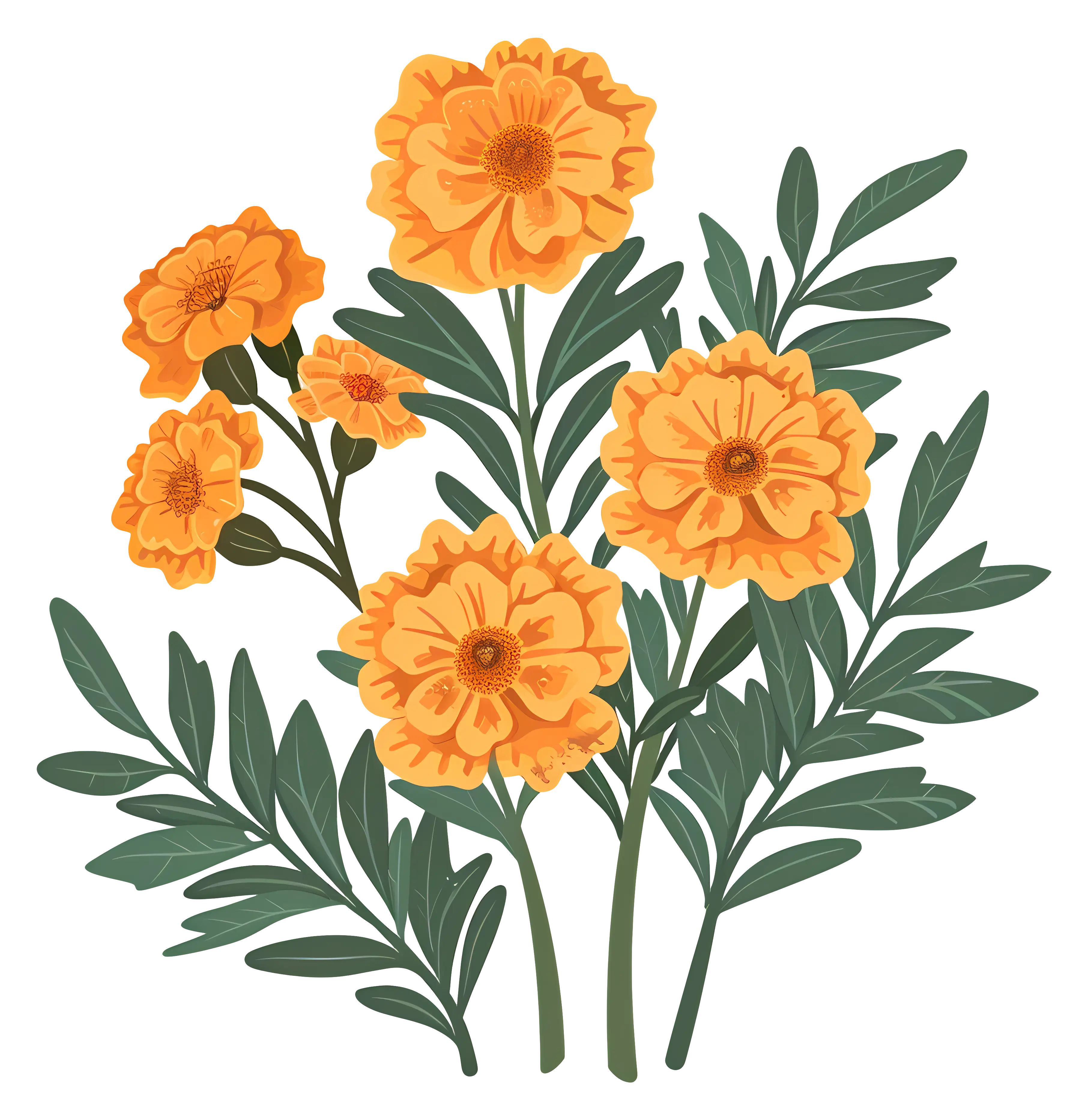 Marigold Flowers with Leaves Illustration