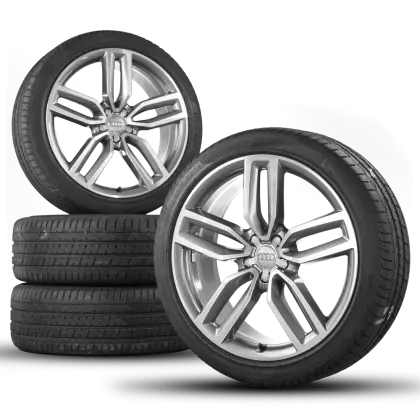 Silver Car Tires and Wheel Set