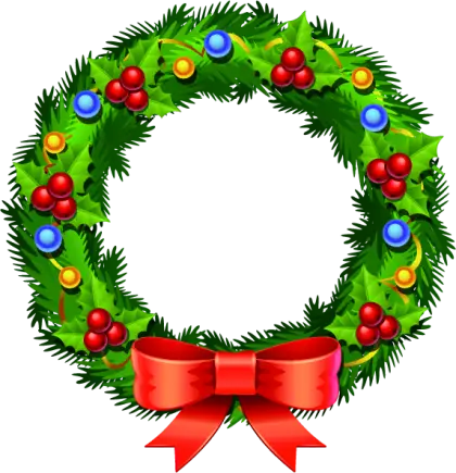 Green Christmas Wreath with Red Bow Illustration