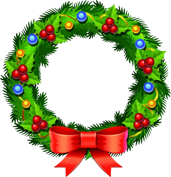 Green Christmas Wreath with Red Bow Illustration