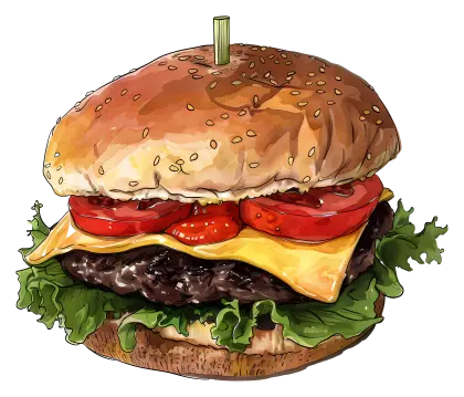 Delicious Cheeseburger with Toppings Illustration