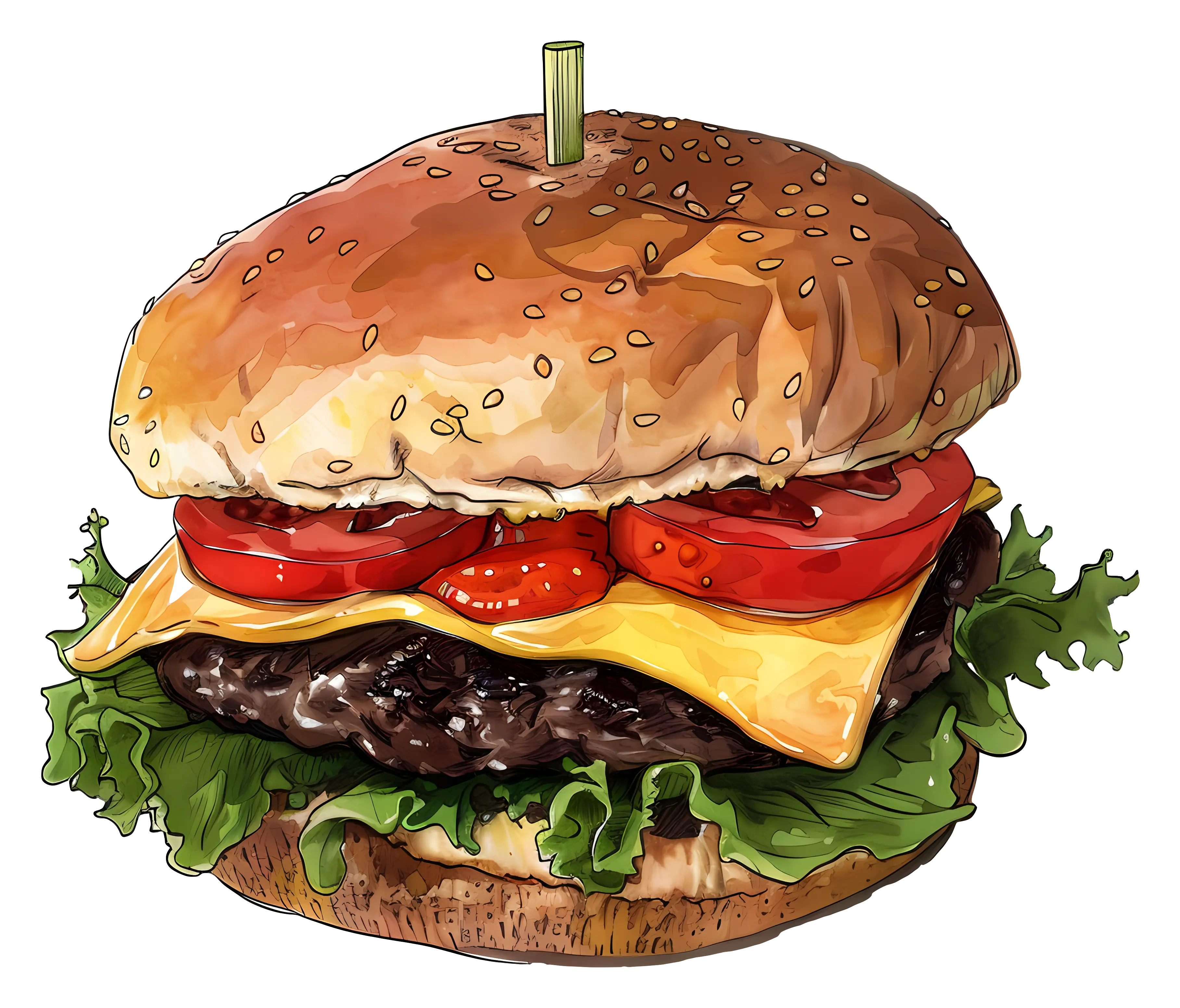Delicious Cheeseburger with Toppings Illustration