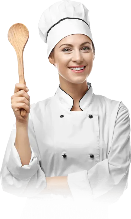 Smiling Chef in Uniform Holding a Wooden Spoon