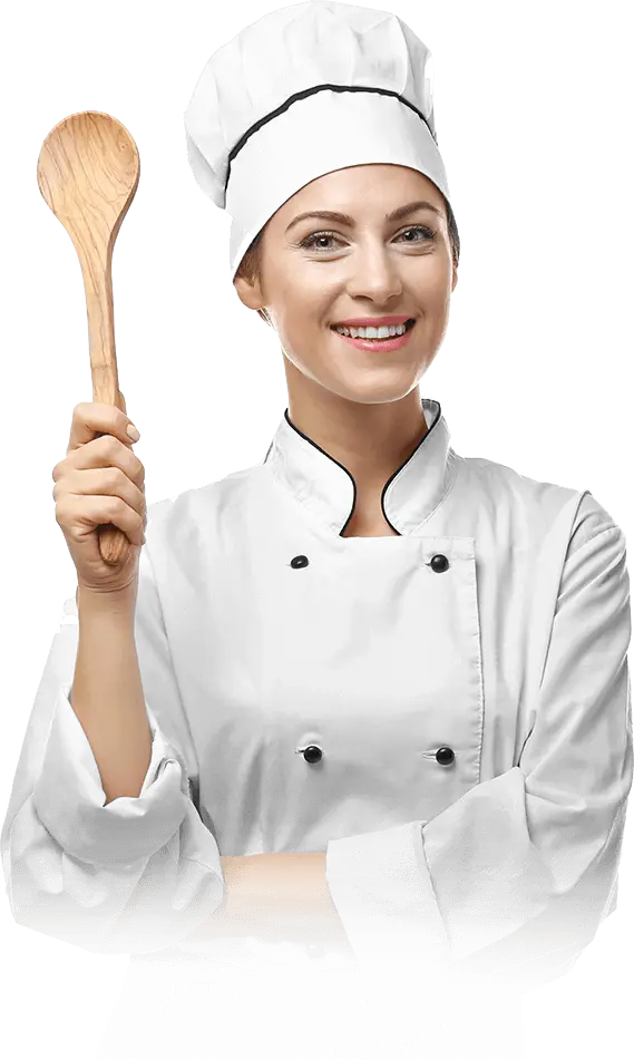 Smiling Chef in Uniform Holding a Wooden Spoon