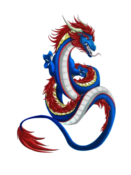 Blue and Red Dragon Illustration