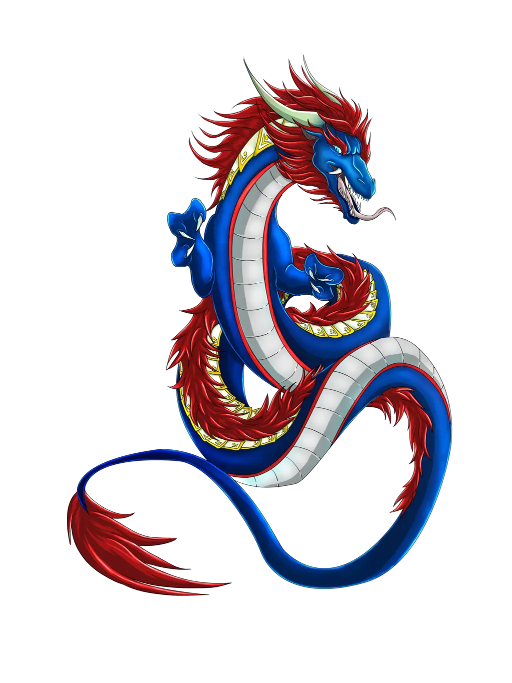 Blue and Red Dragon Illustration