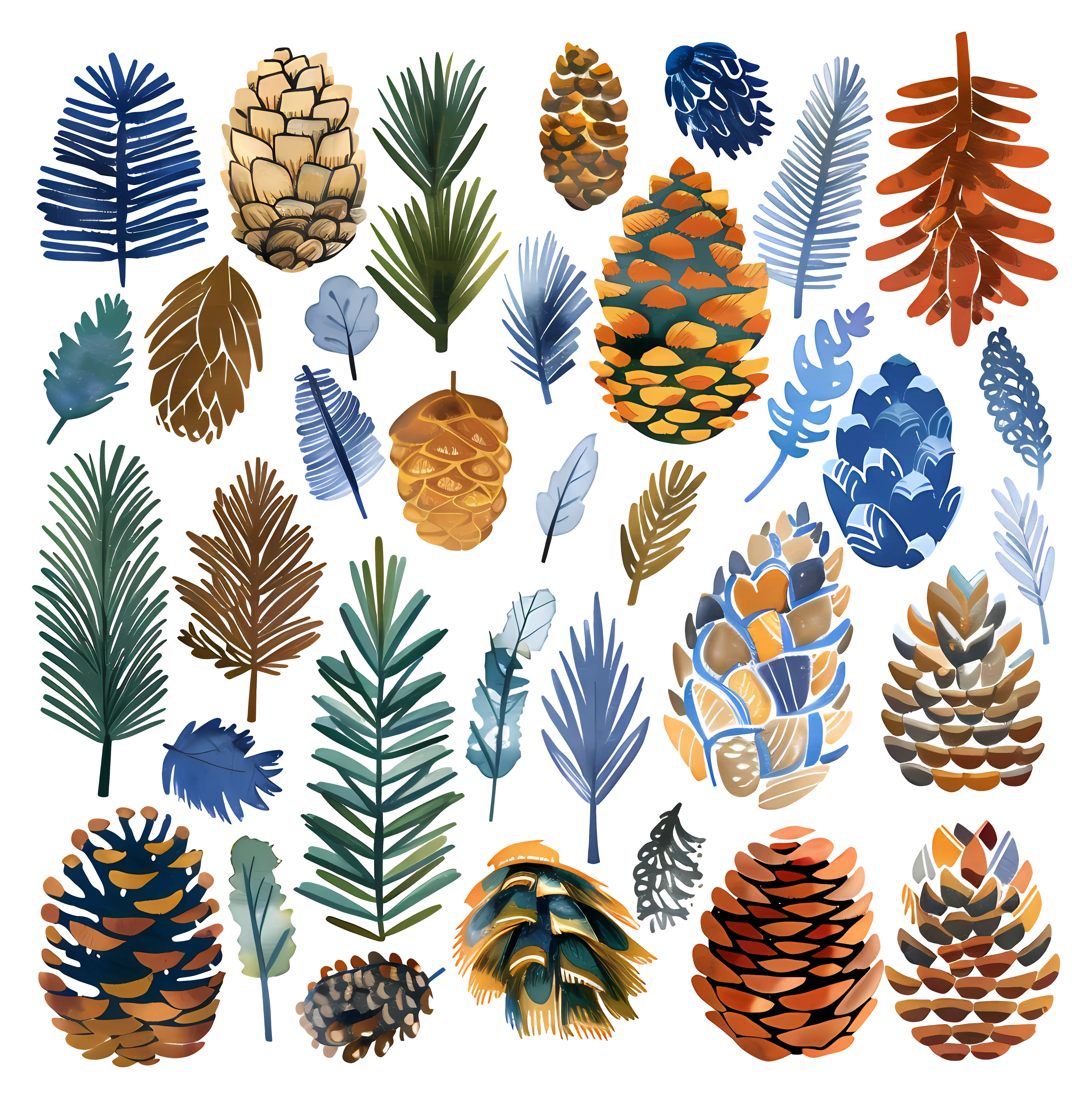 Collection of Pinecones and Colorful Leaves