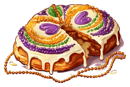 Sliced King Cake with Beads