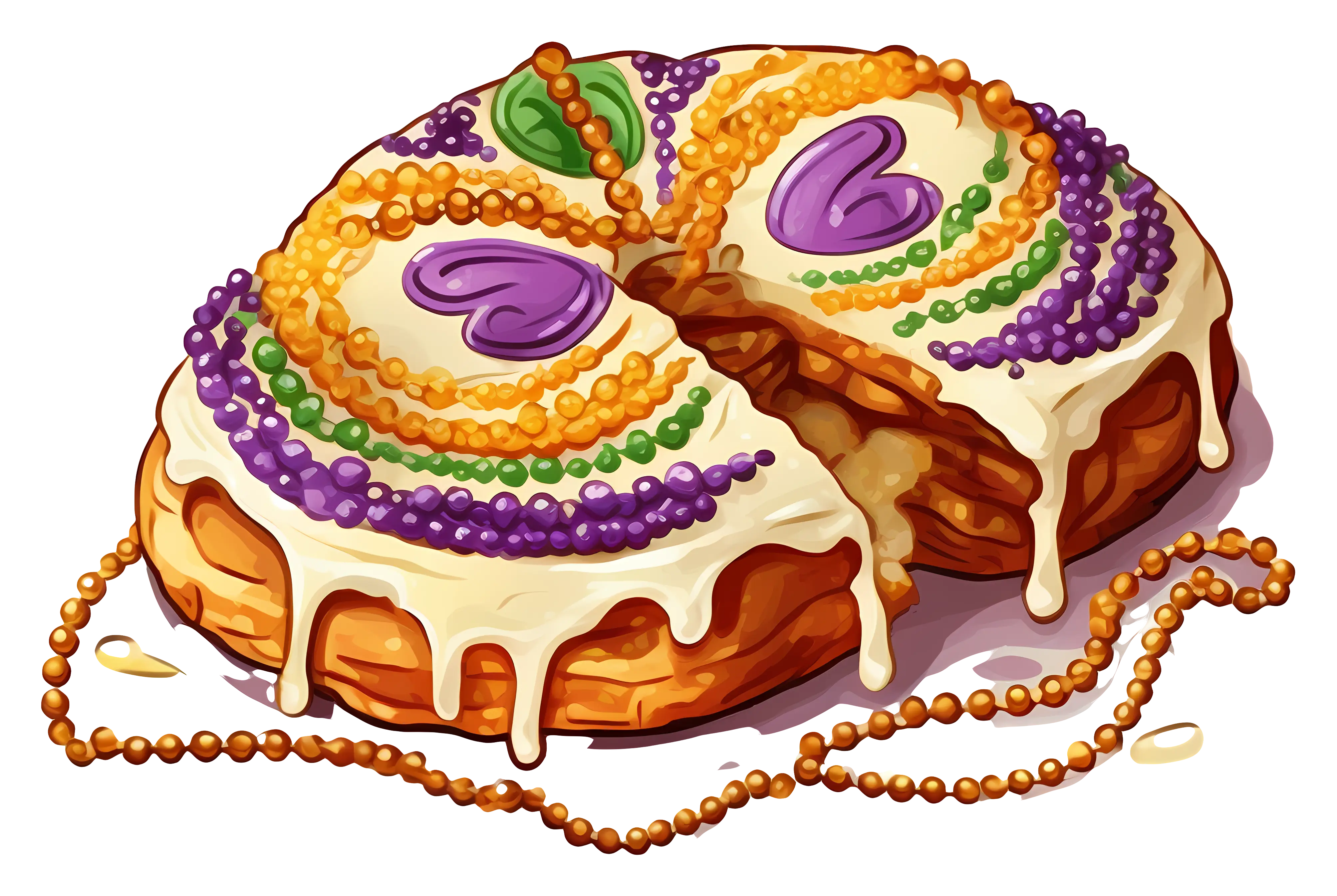Sliced King Cake with Beads