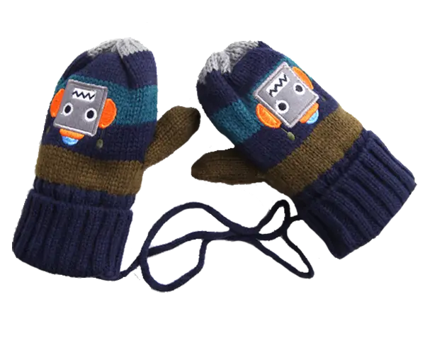 Warm Winter Mittens with Robot Design