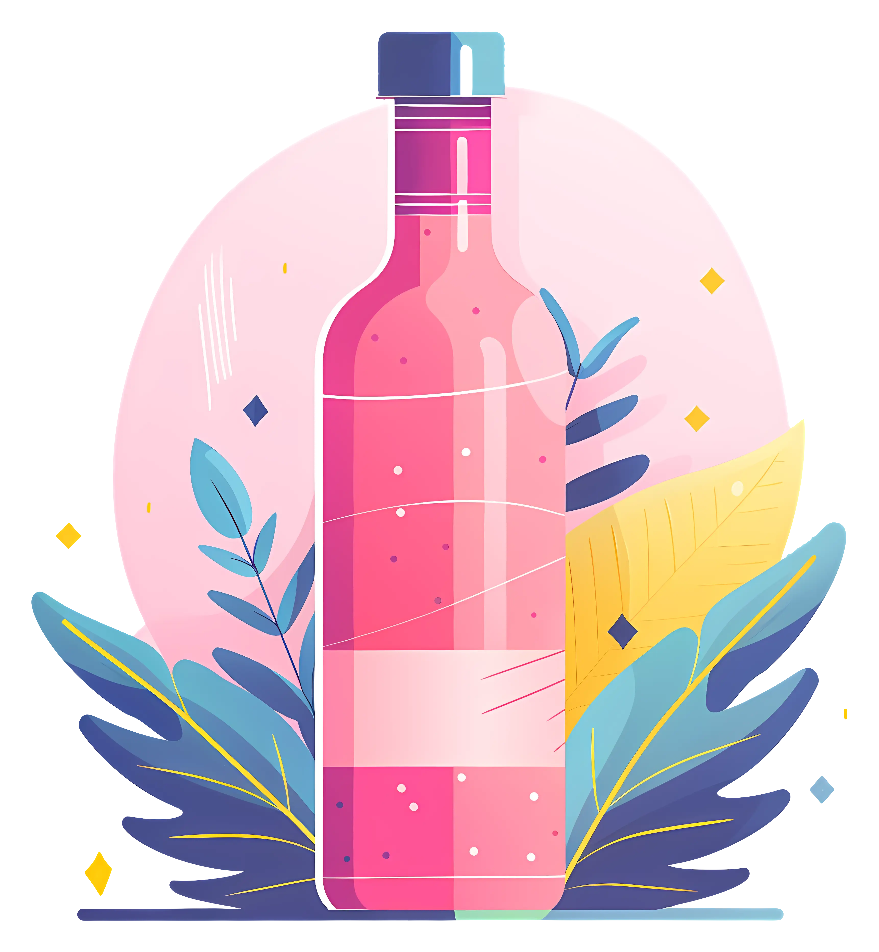 Pink Bottle with Leaves