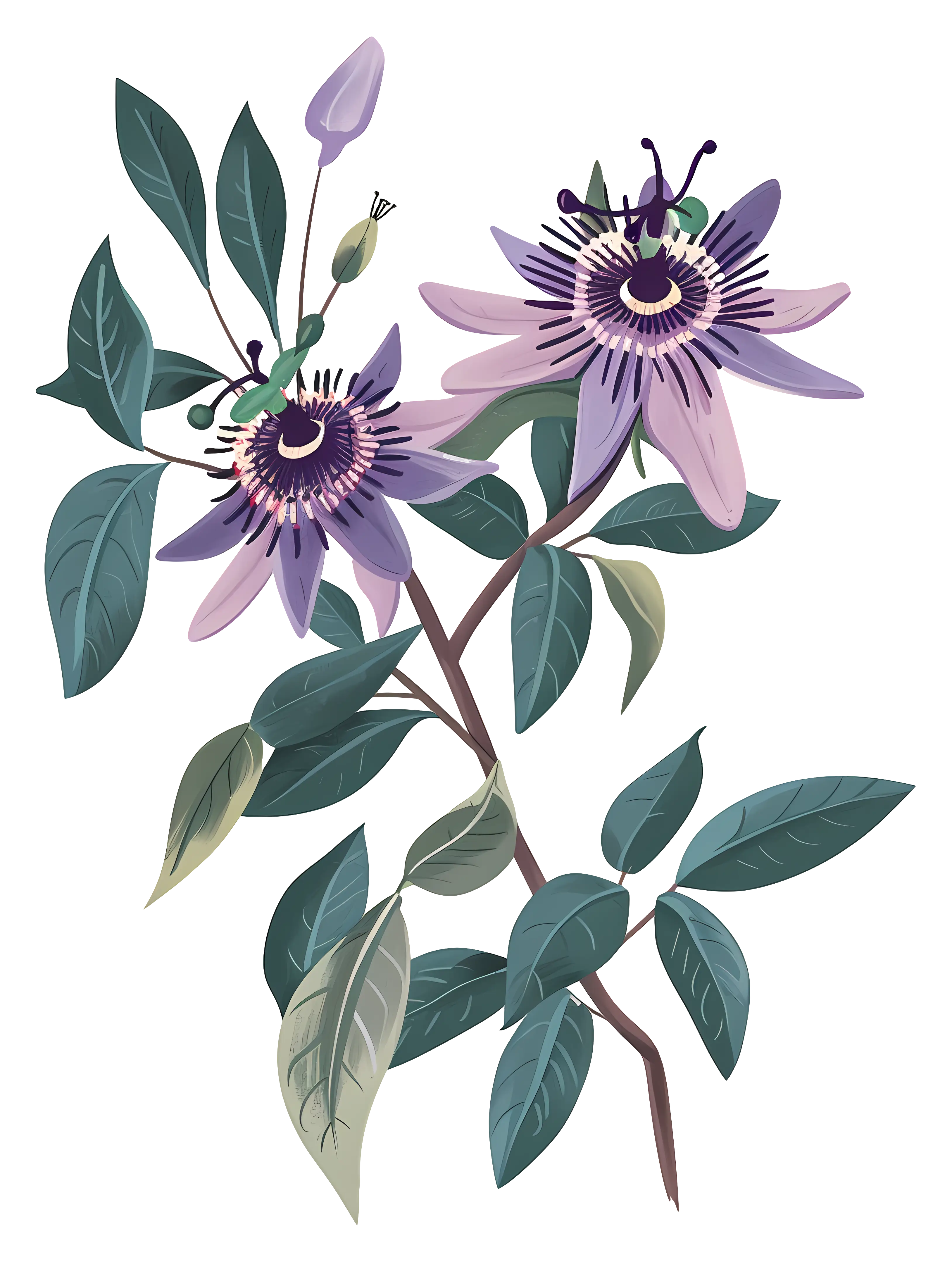 Purple Passionflower Botanical Illustration
