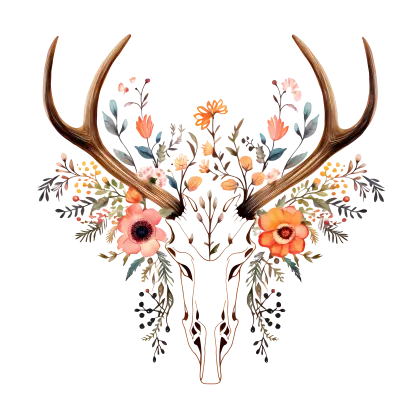 Deer Skull with Floral Art Design