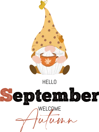 September Autumn Welcome with Cozy Gnome Illustration