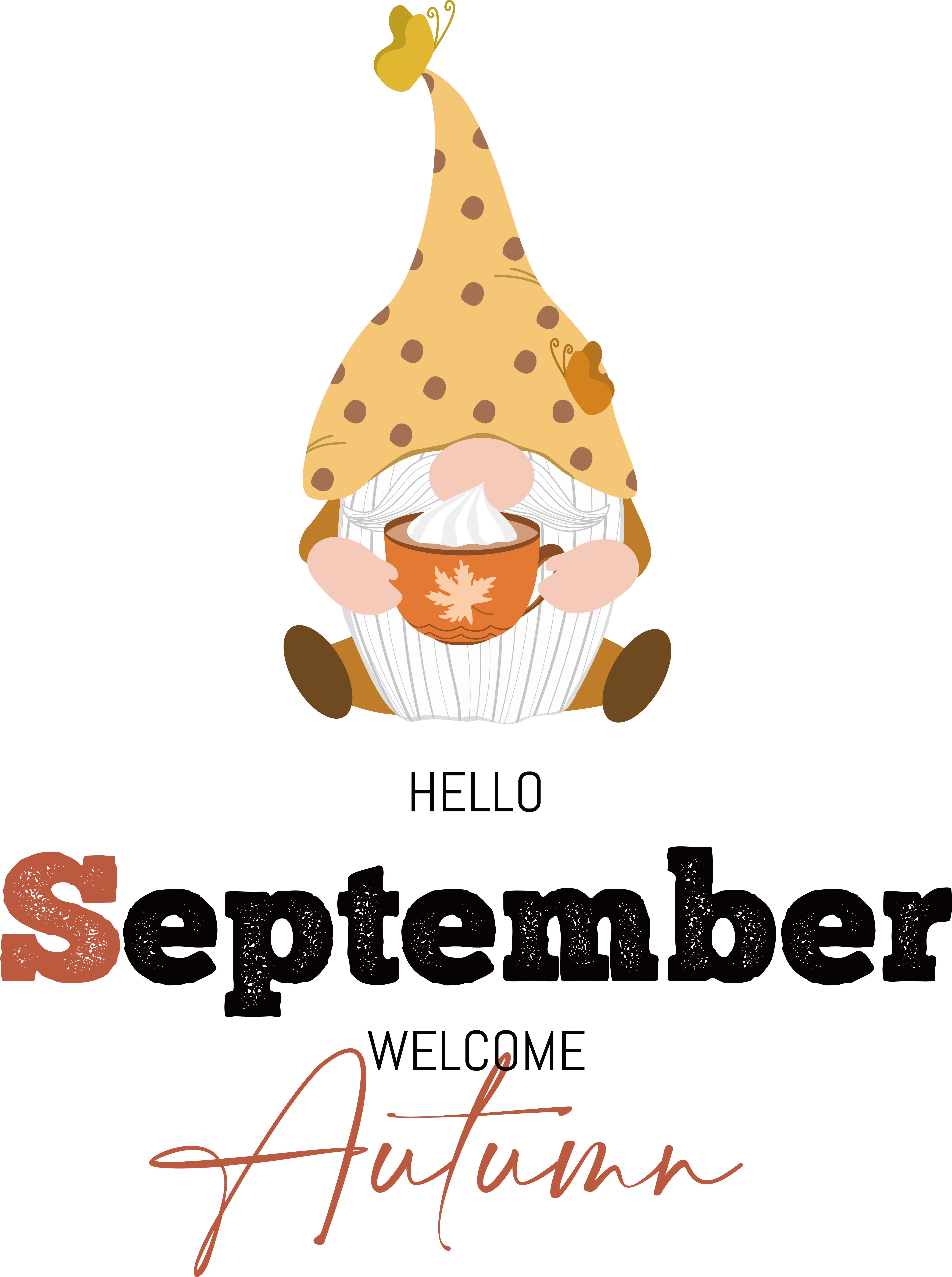 September Autumn Welcome with Cozy Gnome Illustration