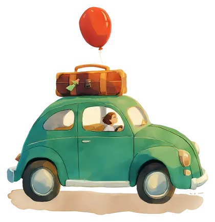 Cartoon Car with Balloon and Luggage