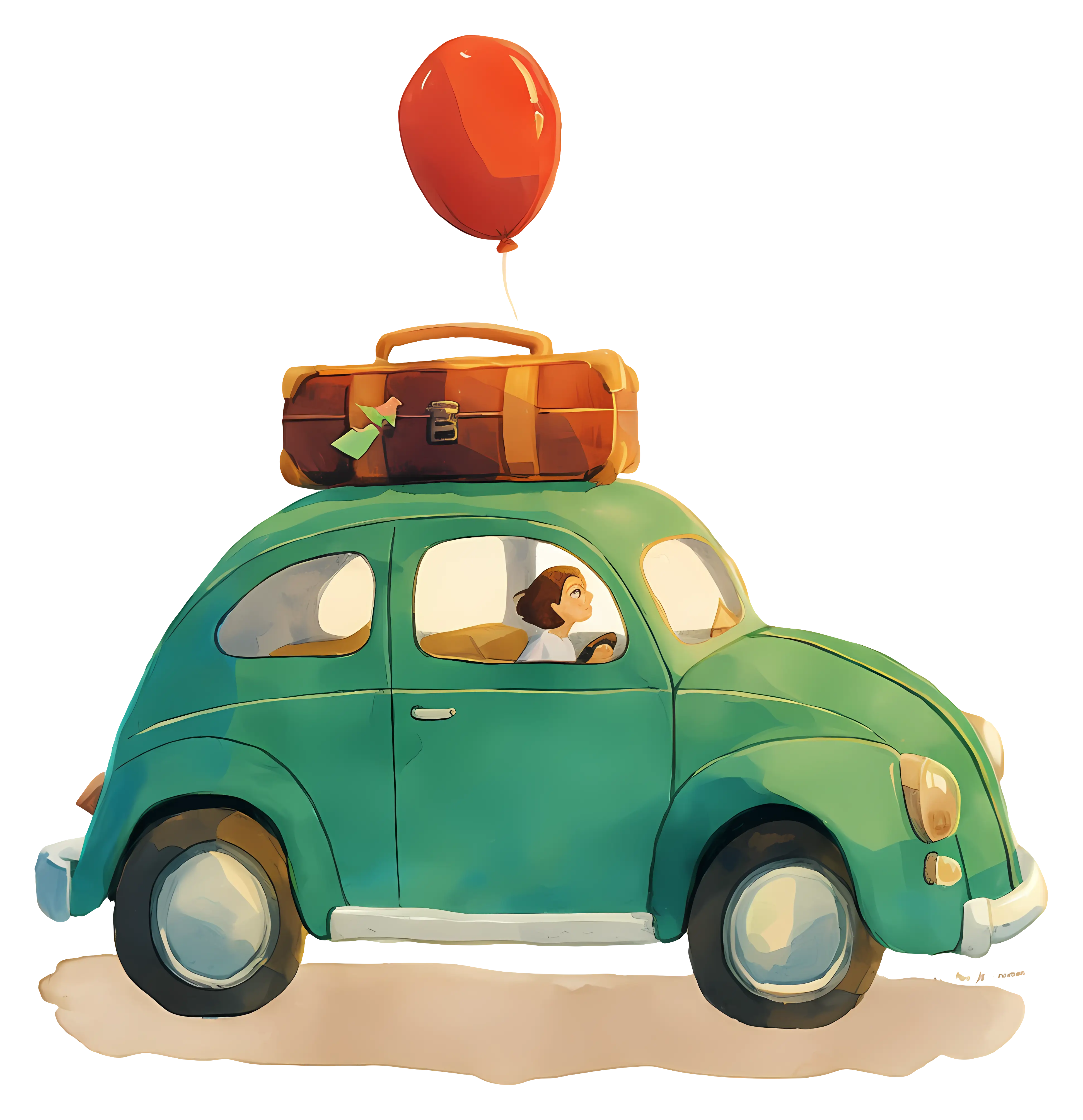 Cartoon Car with Balloon and Luggage
