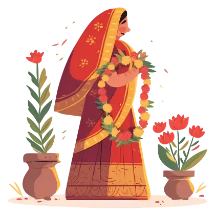Woman in Red Sari Holding Garland