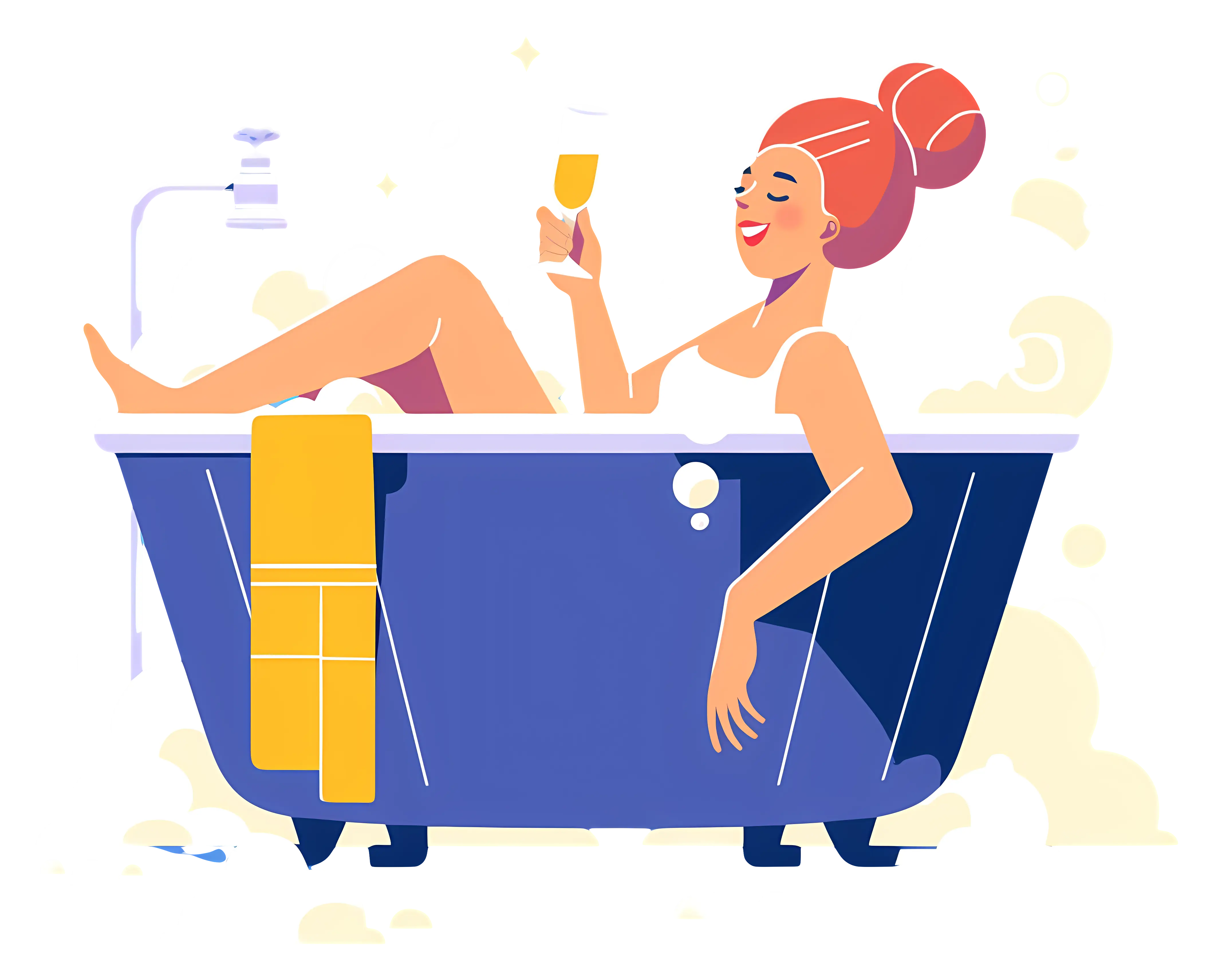 Woman Relaxing in Bathtub Cartoon Illustration