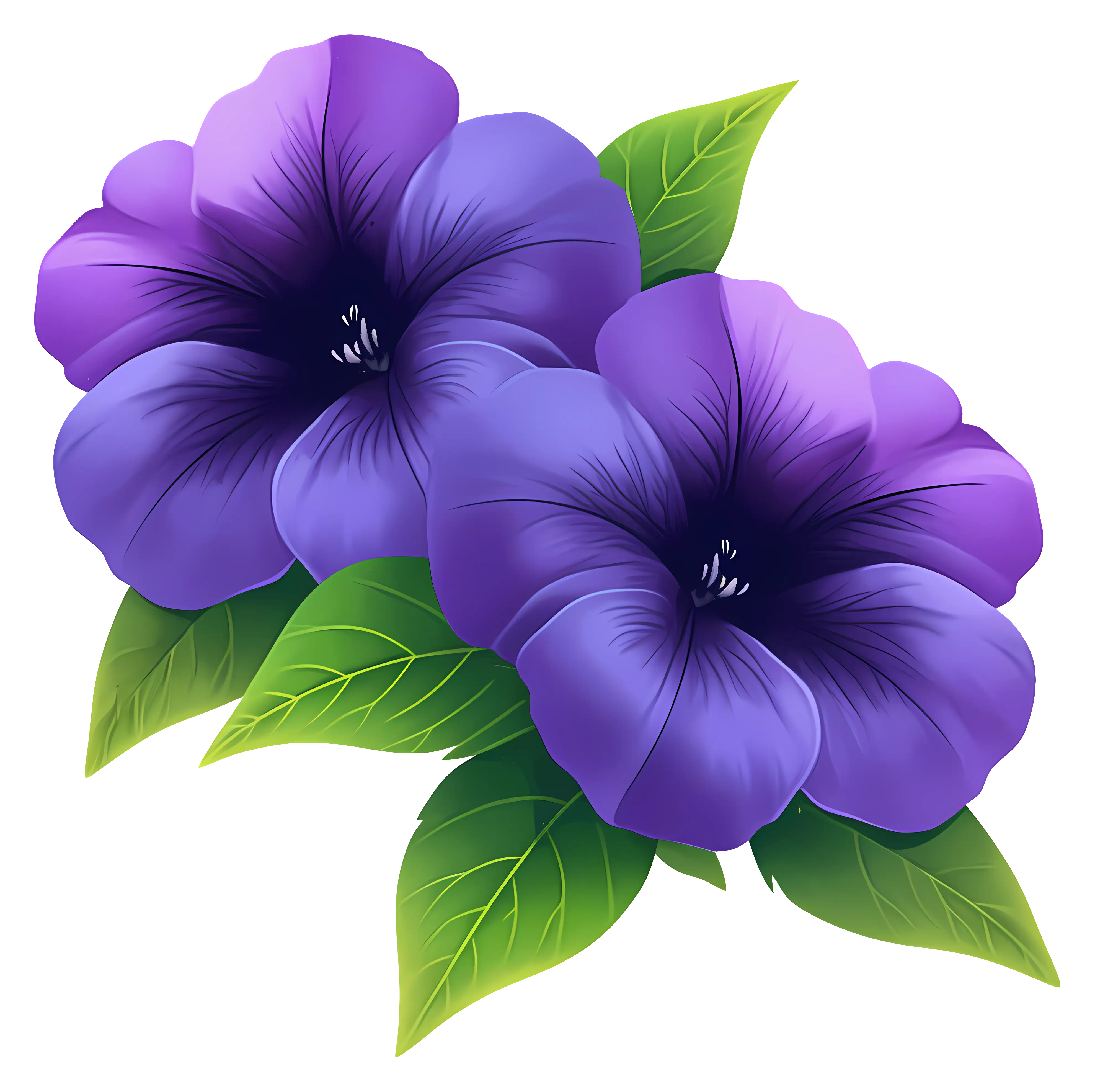 Beautiful Purple Petunia Flowers with Leaves