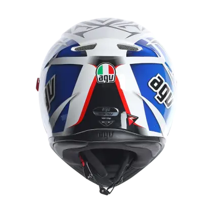 Stylish Motorcycle Helmet with Blue and White Design