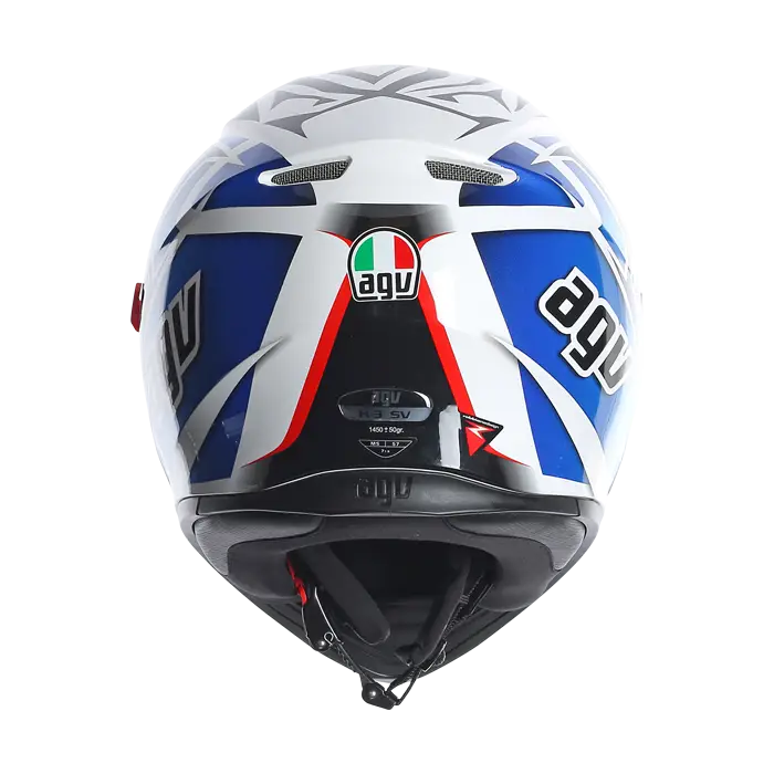 Stylish Motorcycle Helmet with Blue and White Design