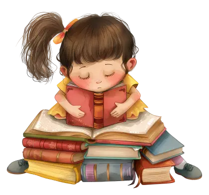Child Reading While Surrounded by Books Illustration