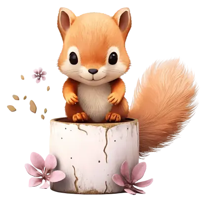 Cute Squirrel on Tree Stump
