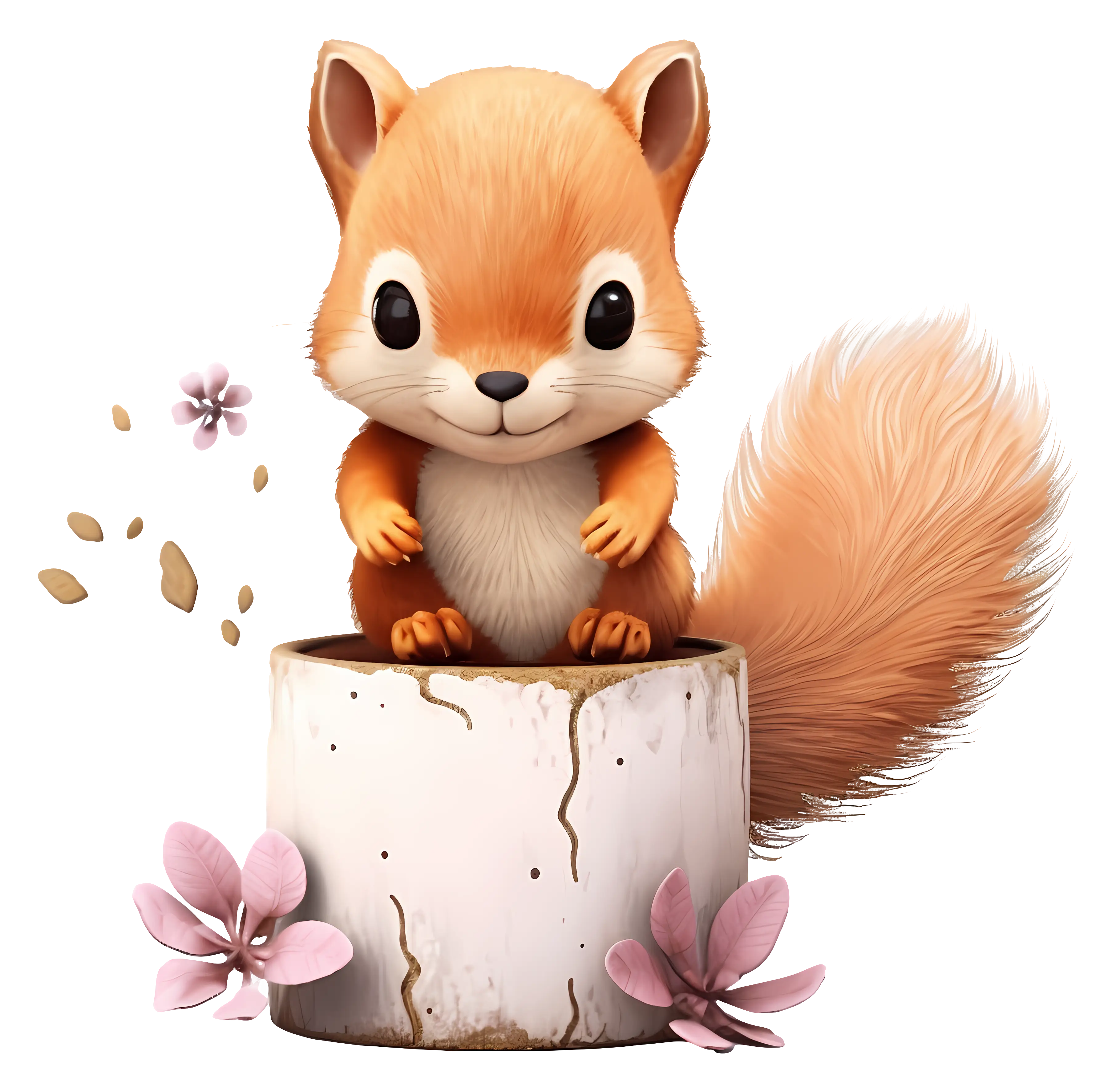 Cute Squirrel on Tree Stump