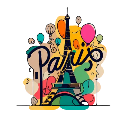 Eiffel Tower with Paris Text and Balloons Illustration