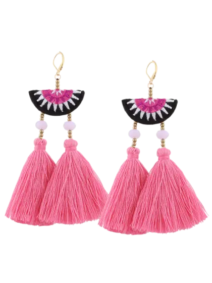 Trendy Pink Tassel Earrings