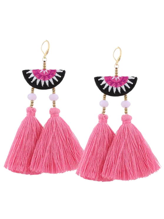 Trendy Pink Tassel Earrings