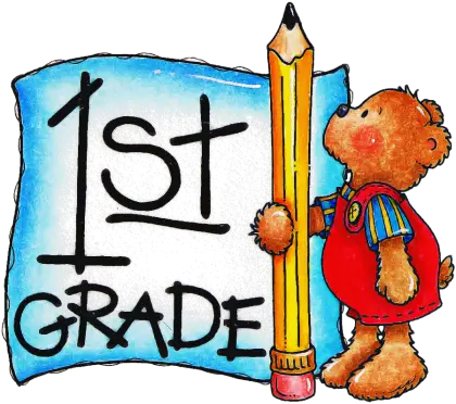 Cute Bear with 1st Grade Sign and Pencil Illustration