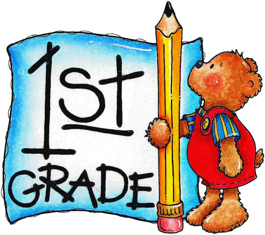 Cute Bear with 1st Grade Sign and Pencil Illustration
