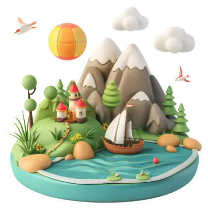Miniature Landscape with Mountains and Boat