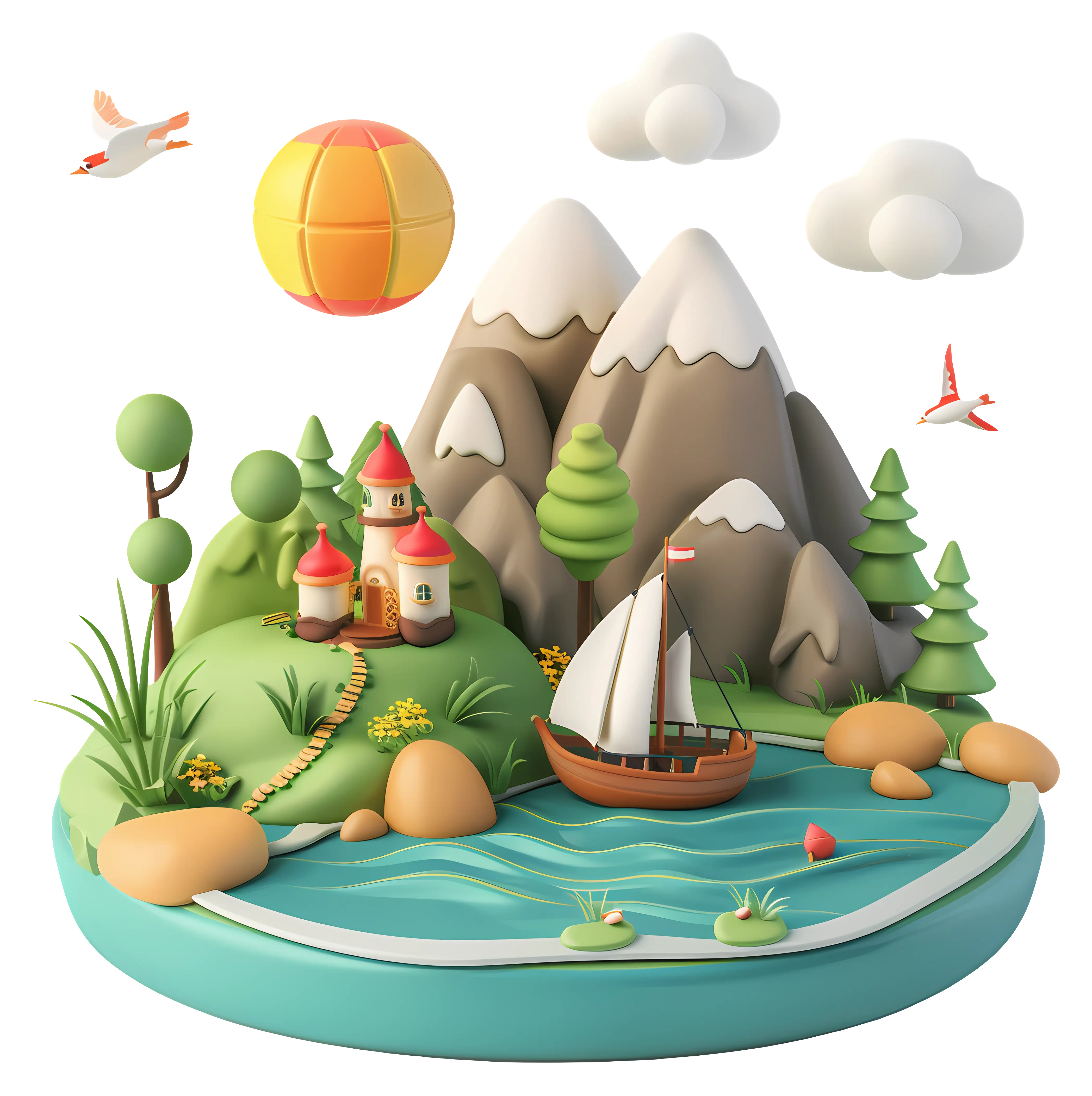 Miniature Landscape with Mountains and Boat