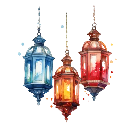 Artistic Hanging Lanterns in Watercolor Style