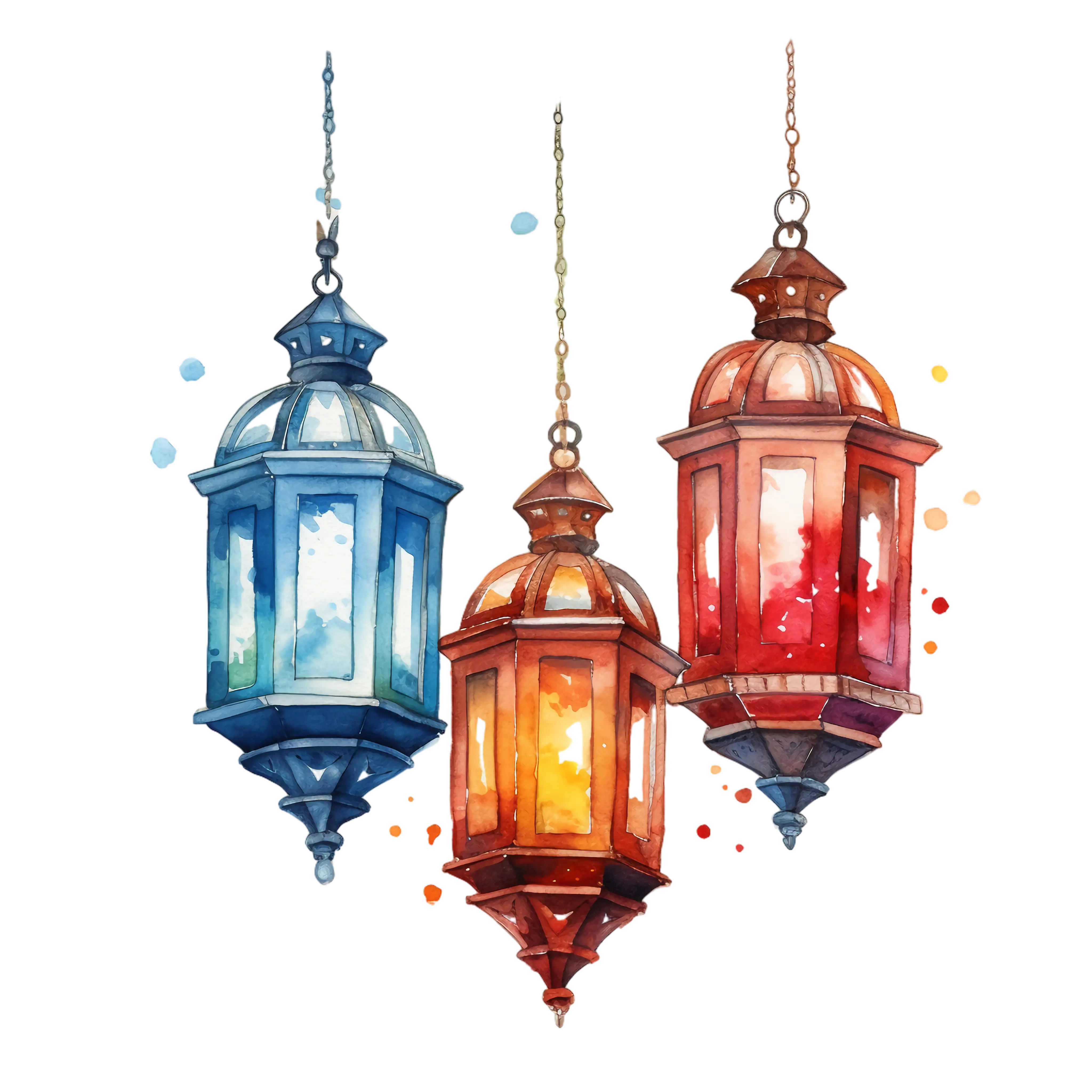 Artistic Hanging Lanterns in Watercolor Style