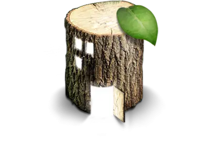 Tree Stump House with Leaf