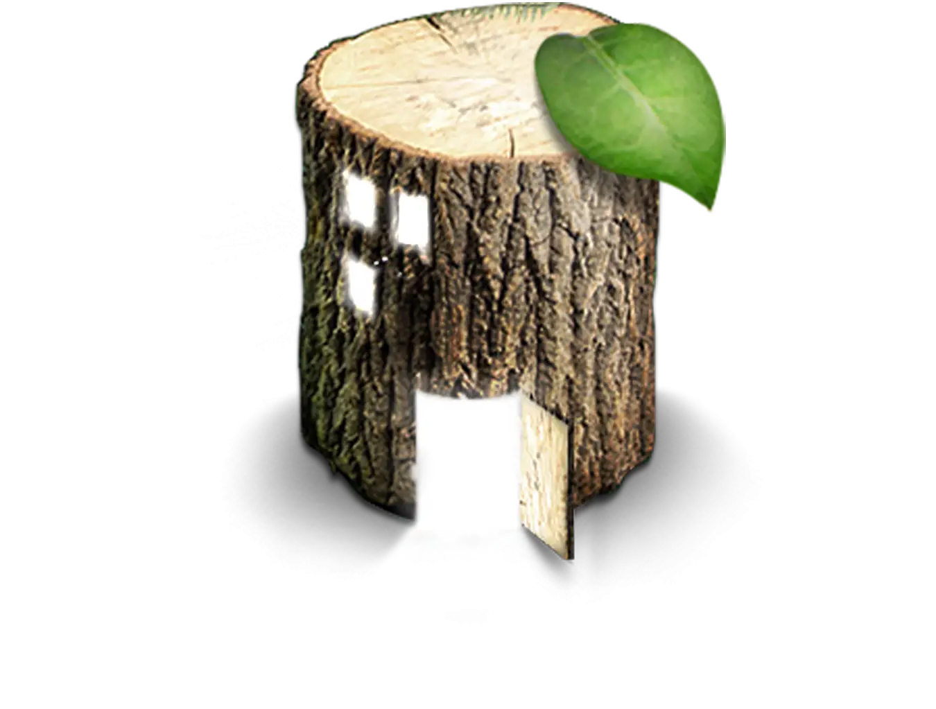 Tree Stump House with Leaf