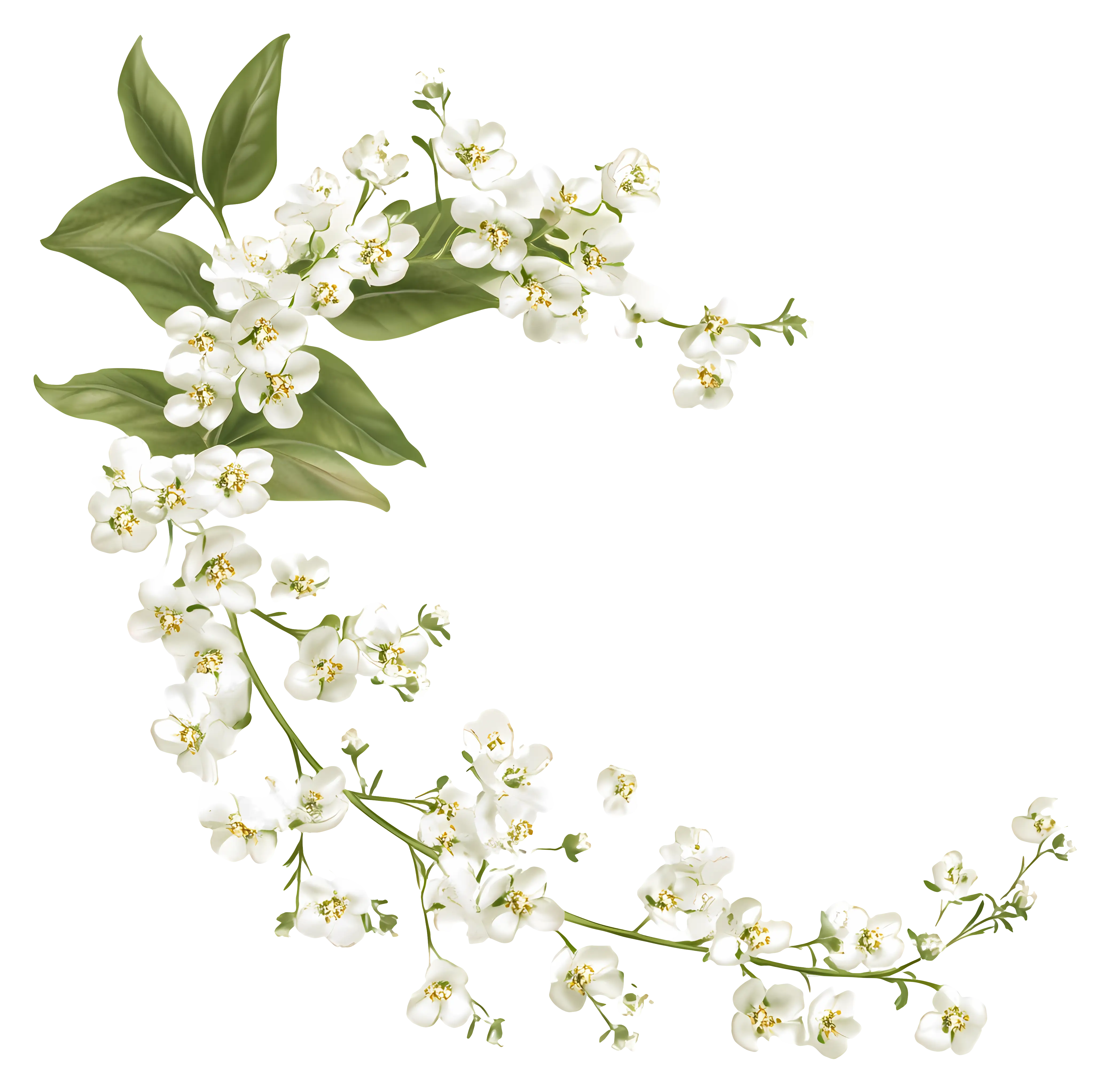 White Flowers with Green Leaves