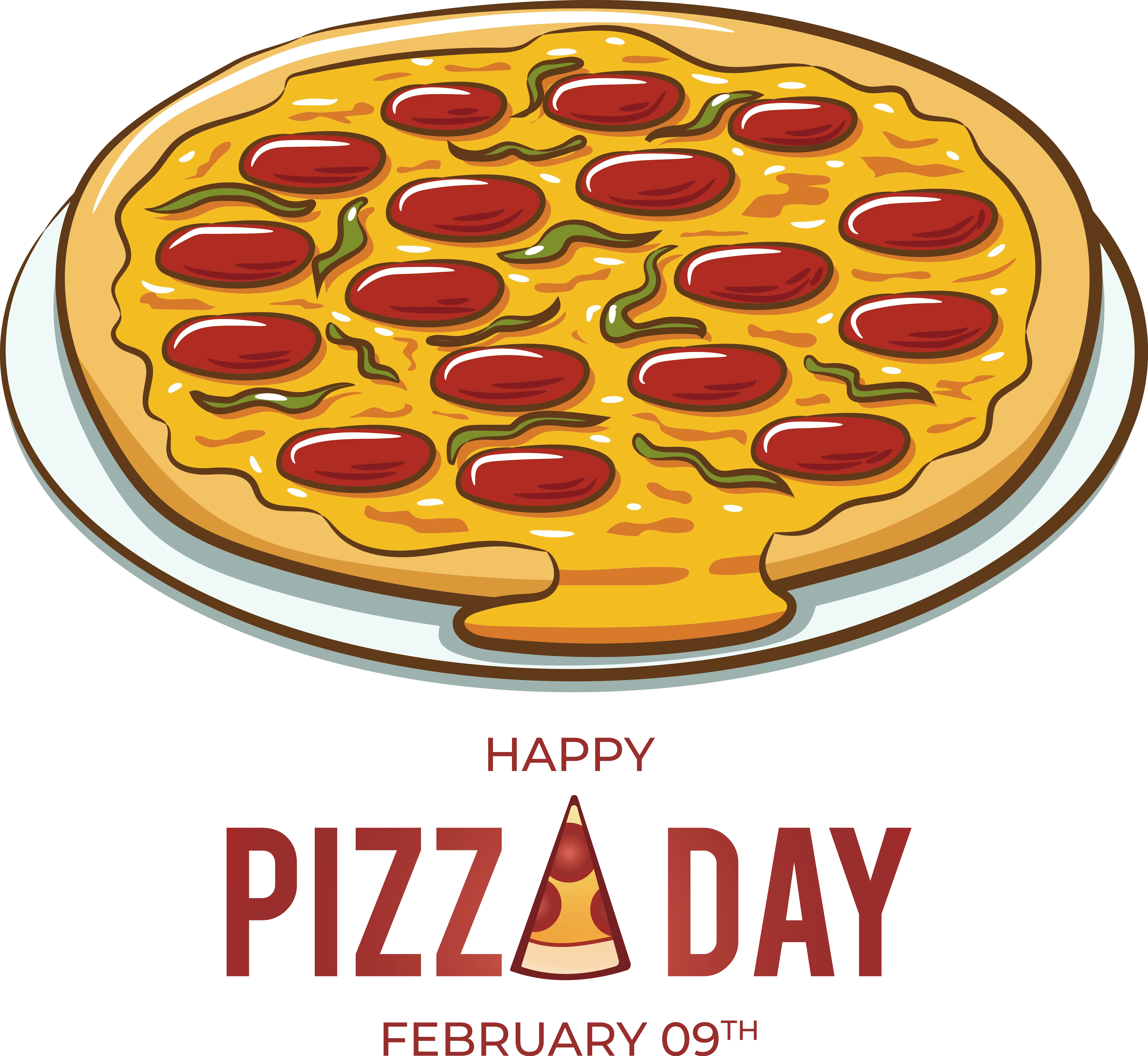 Happy Pizza Day Pepperoni Pizza Illustration